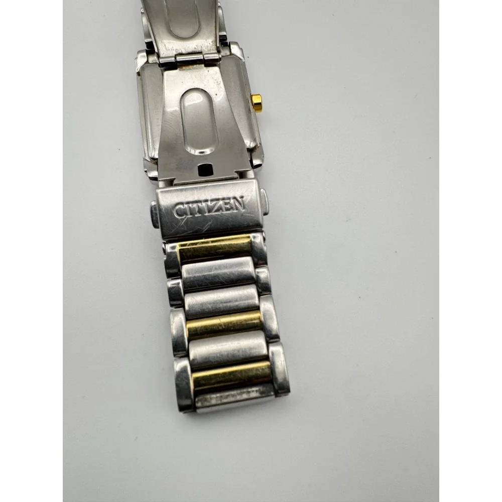 Citizen Eco-Drive Mens Watch  Rectangular Two Tone White Dial Date Working READ